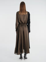 sacai - Crepe Back Satin X Satin Dress in Khaki×Black