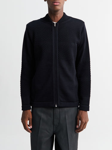 S.N.S. Herning - Fisherman III Full Zip Sweater in Navy Blue