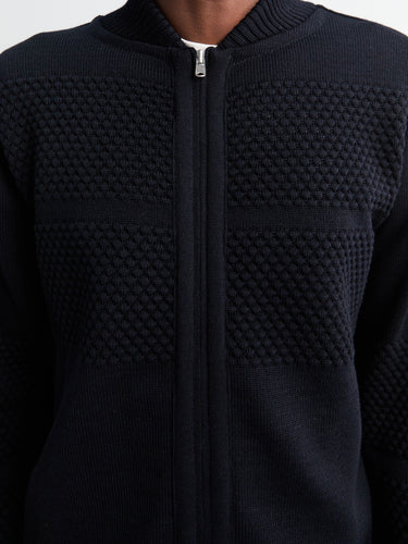 S.N.S. Herning - Fisherman III Full Zip Sweater in Navy Blue