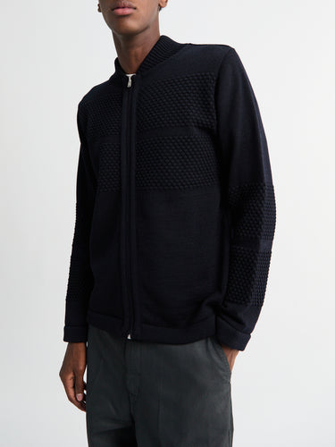 S.N.S. Herning - Fisherman III Full Zip Sweater in Navy Blue