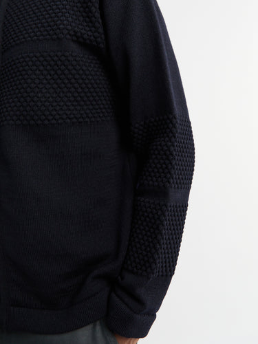 S.N.S. Herning - Fisherman III Full Zip Sweater in Navy Blue