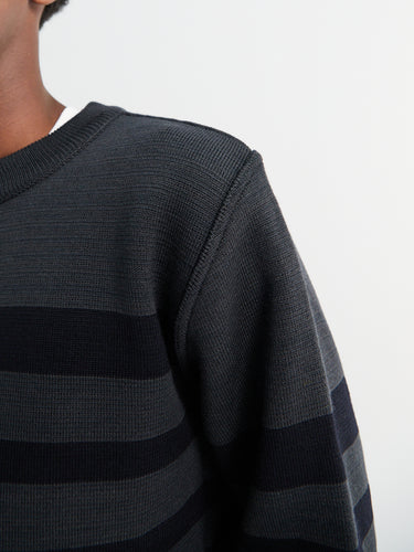 S.N.S. Herning - Given III Crew Neck Sweater in Molten Grey and Navy Blue