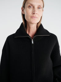 Studio Nicholson - Sandos Sn - 1497 Row Knitwear - Rib Zip Though Jumper in Black