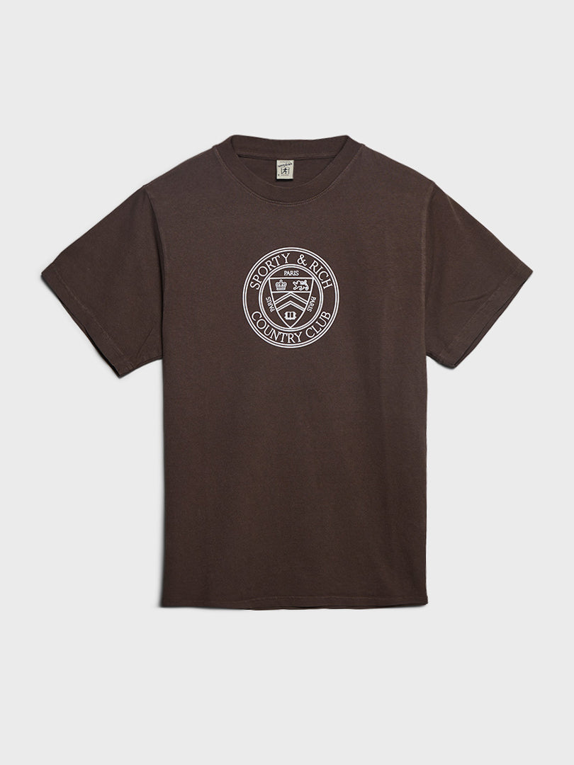 Sporty & Rich - Connecticut Crest T-Shirt in Chocolate