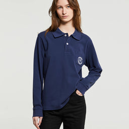 Sporty & Rich - Riding Club Longsleeve Pique Polo in Dark Navy