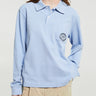 Sporty & Rich - Riding Club Longsleeve Pique Polo in Washed Hydrangea