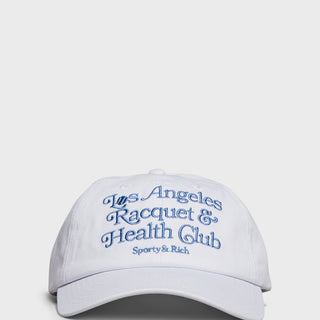    SPORTY & RICH - LA Racquet Club Hat in White and Steel Blue