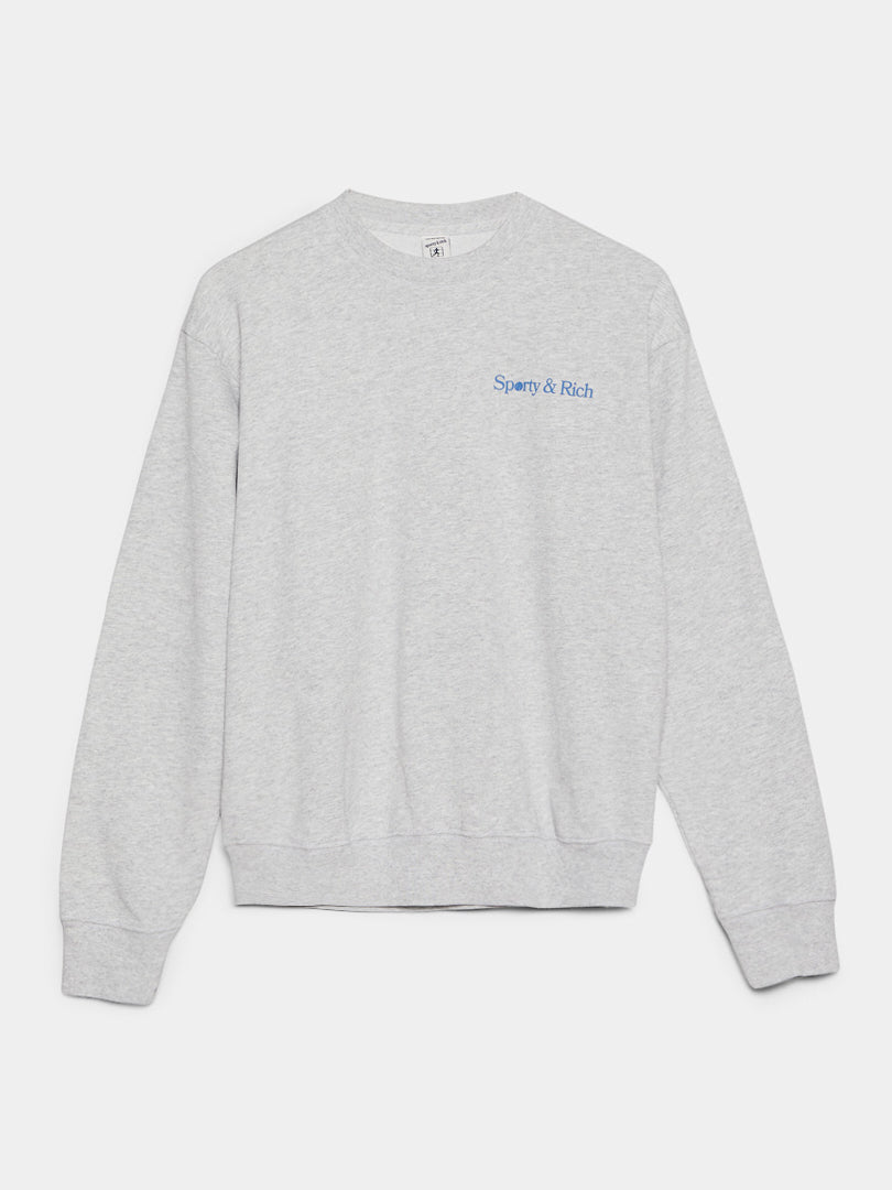 Sporty & Rich - LA Racquet Club Crewneck in Heather Gray and Steel Blue
