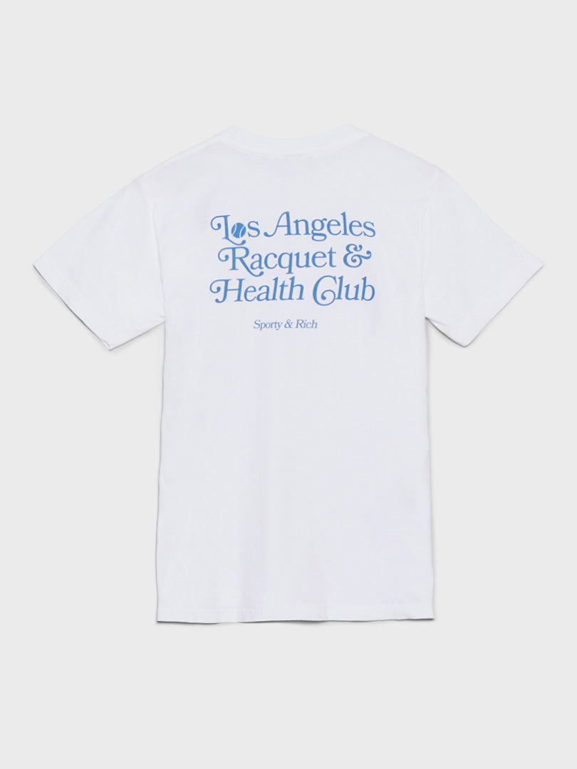LA Racquet Club T-Shirt in White and Steel Blue