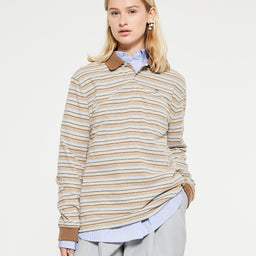 Saks Potts - Serena Polo Shirt in Brown Shadow Stripe