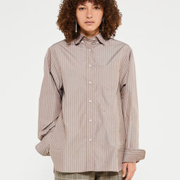 Saks Potts - William Shirt in Brown Shadow Stripe