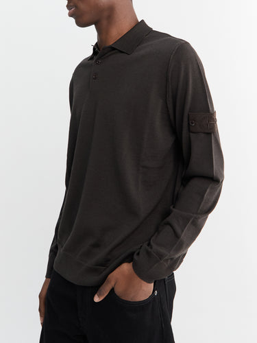 Stone Island - 5100076 Long Sleeve Polo in Dark Brown