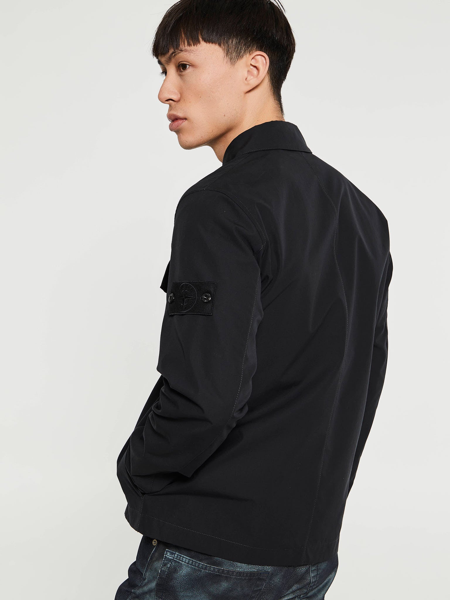 Cotton Shirt Black Stone Island Overshirt Jacket Stone Island