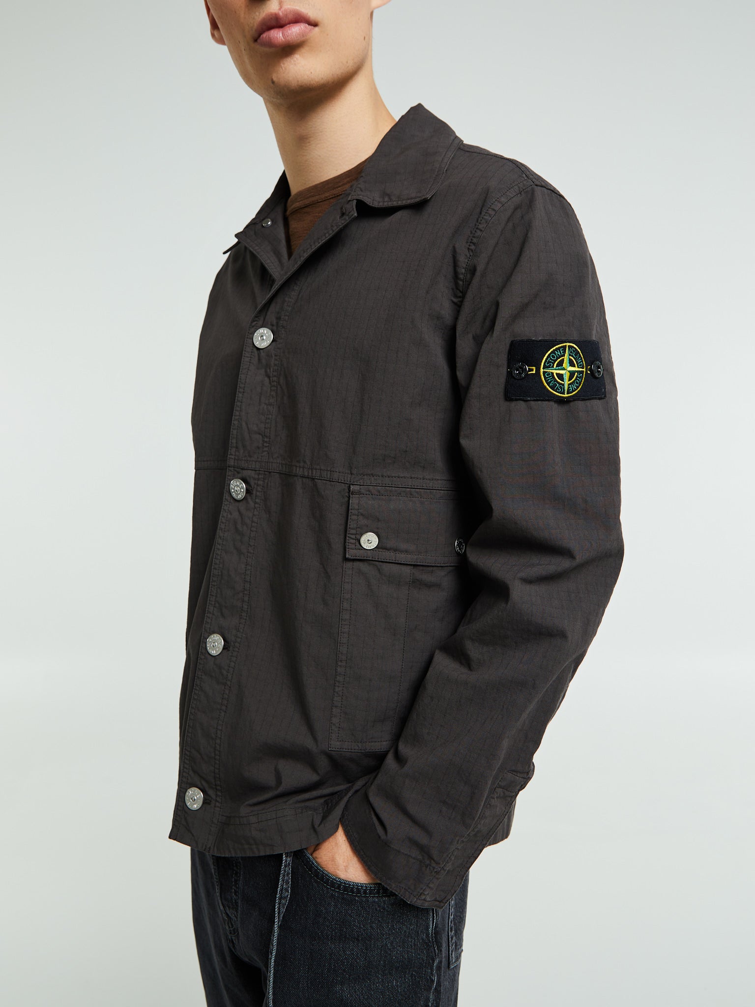 Stone Island - 1200026 Mil-Spec Stretch Ripstop-TC Shirt in Charcoal