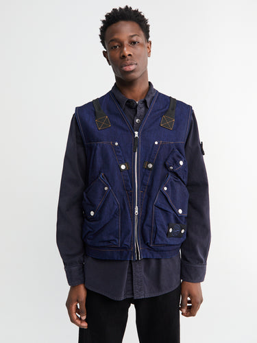 Stone Island - G100016 Indigo Polypropylene Denim Vest in Blue Rinse