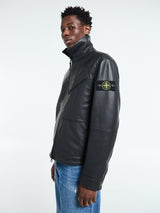 Stone Island - 0100002 Matt Grain Leather Coach jacket in Black
