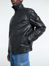 Stone Island - 0100002 Matt Grain Leather Coach jacket in Black