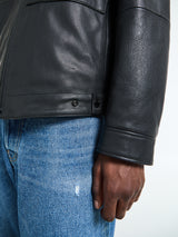 Stone Island - 0100002 Matt Grain Leather Coach jacket in Black
