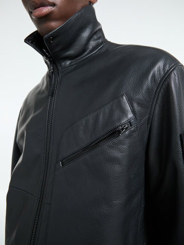 Stone Island - 0100002 Matt Grain Leather Coach jacket in Black