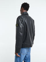 Stone Island - 0100002 Matt Grain Leather Coach jacket in Black