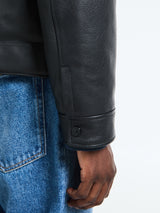 Stone Island - 0100002 Matt Grain Leather Coach jacket in Black