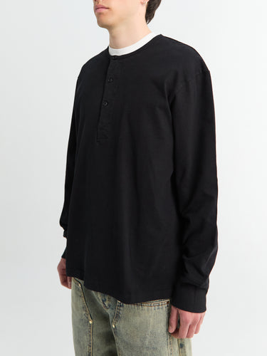 Studio Nicholson - Jersey - L/S Henley T-shirt in Black