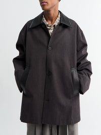 Studio Nicholson - Leather Collar Chore Coat in Brown Marl