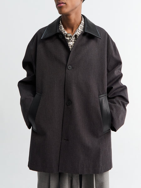 Studio Nicholson - Meter Leather Collar Chore Coat in Brown Marl