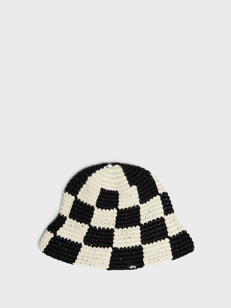 Checker Knit Bucket Hat in Black