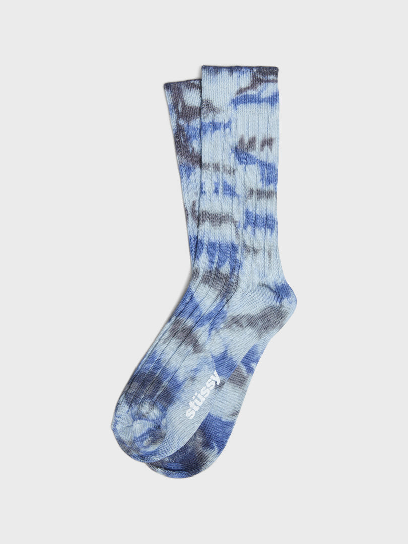 Multi Dyed Ribbed Socks in Steel and Blue