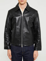 Sunflower - Short Leather Jacket in Black Shine