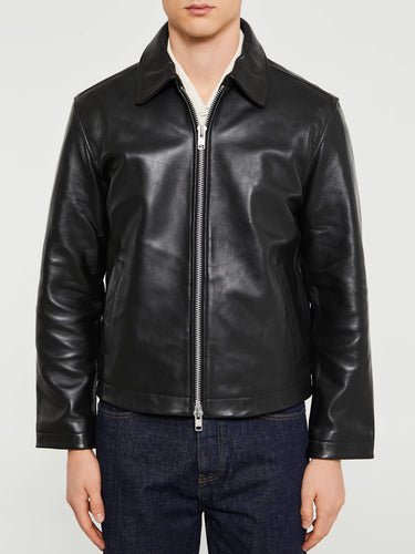 Sunflower - Short Leather Jacket in Black Shine