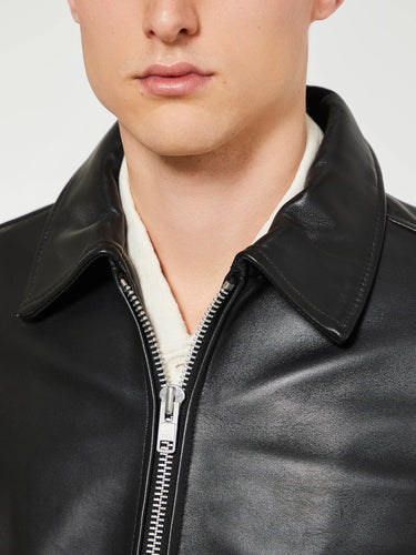Sunflower - Short Leather Jacket in Black Shine