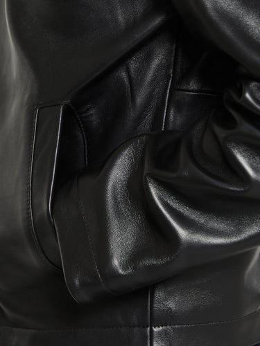 Sunflower - Short Leather Jacket in Black Shine