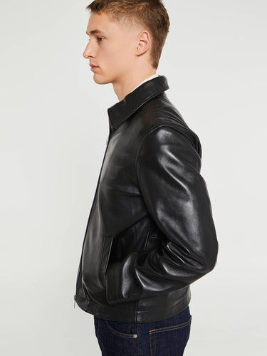 Sunflower - Short Leather Jacket in Black Shine