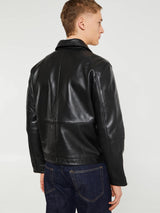 Sunflower - Short Leather Jacket in Black Shine