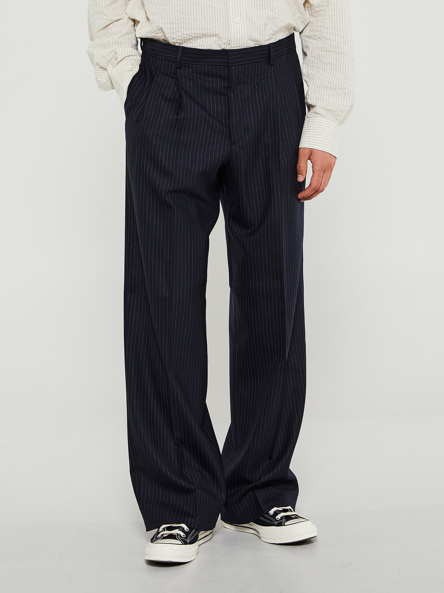 Sunflower - Wide Pleated Trousers in Navy Stripe