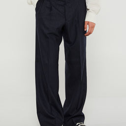 Sunflower - Wide Pleated Trousers in Navy Stripe