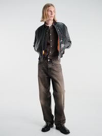 Sunflower - Leather Flight Jacket in Black
