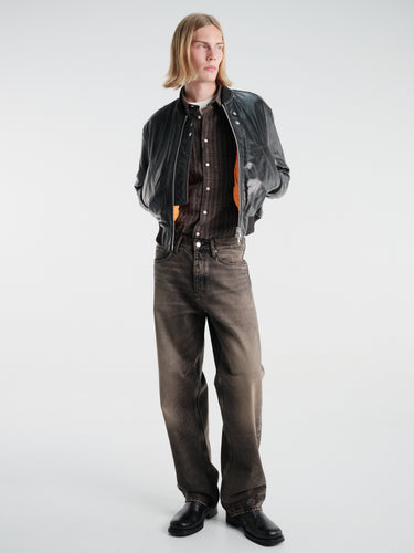 Sunflower - Leather Flight Jacket in Black