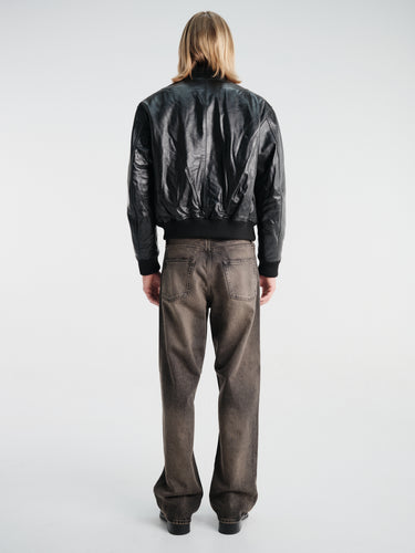 Sunflower - Leather Flight Jacket in Black