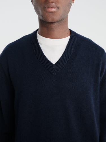 Sunflower - Moon Merino V Neck in Navy