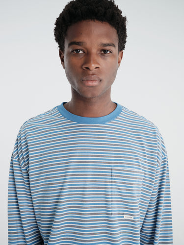 Sunflower - Stripe Ls Pocket Tee in Blue