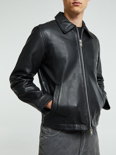 Sunflower - Short Leather Jacket in Black