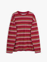 Sunflower - Stripe Longsleeve Pocket T-shirt in Burgundy