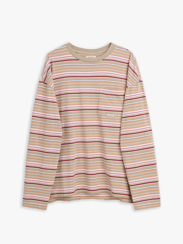 Sunflower - Stripe Longsleeve Pocket T-shirt in Beige