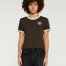Sporty & Rich - Connecticut Crest Ringer T-Shirt in Chocolate