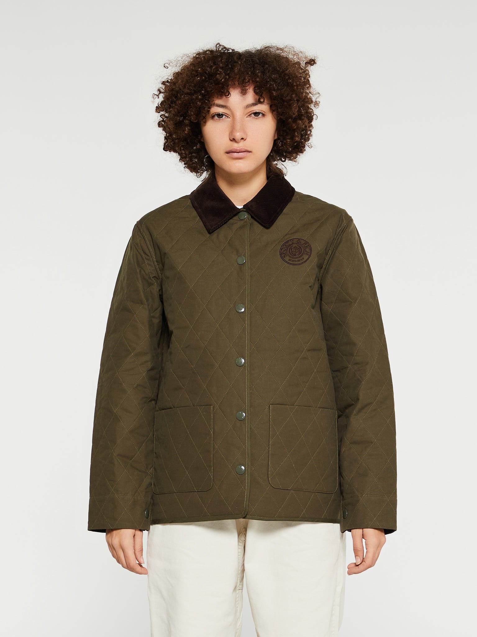 Sporty & Rich - Connecticut Crest Quilted Jacket in Kaki