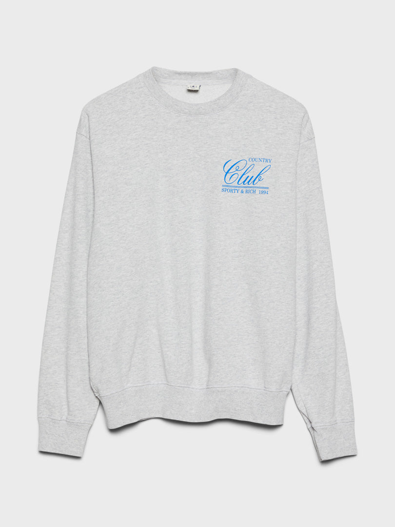 Sporty & Rich - 94 Country Club Crewneck in Heather Gray and Royal Blue