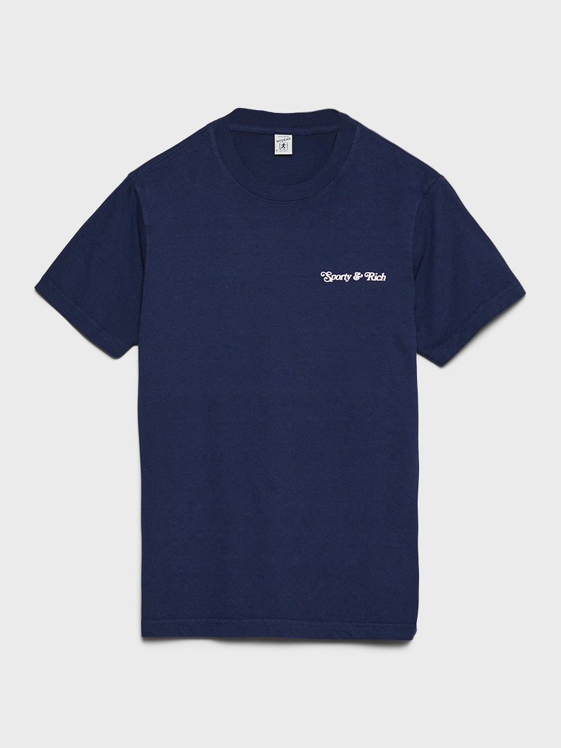 Sporty & Rich - Self Love Club T-Shirt in Navy and Cream